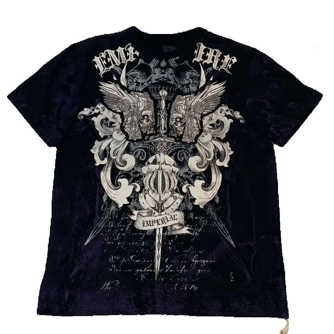 Men's short sleeved round neck T-shirt, cotton, oversized, hip-hop pattern, retro street Y2K, new fashion 2025