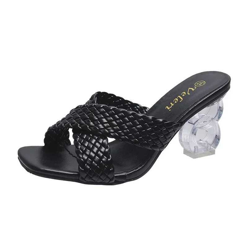 Transparent strange high-heeled sandals for women in summer 2021 plus size woven womens sliderXJ250407