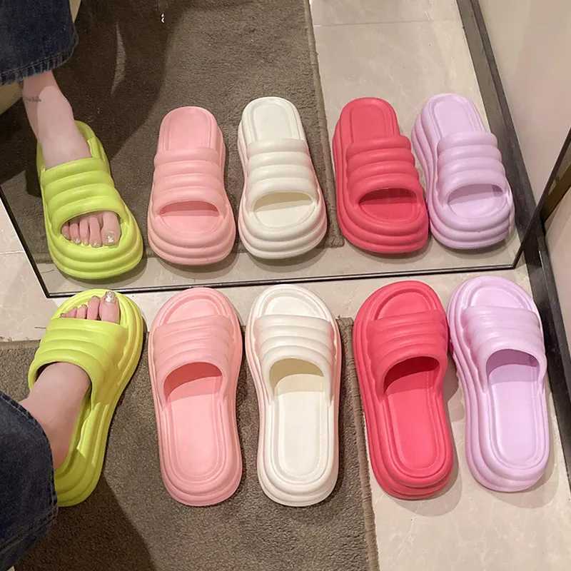 Womens platform slider outdoor solid color summer slider womens Fi Ins home anti slip slider shoesXJ250407