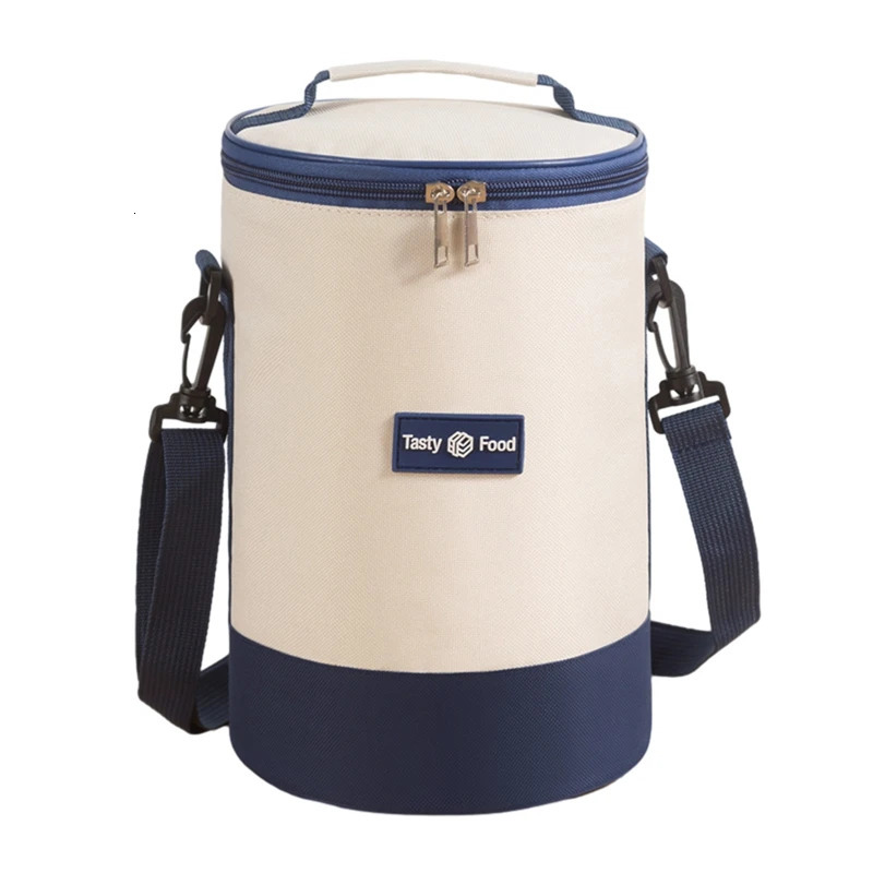 Portable lunch bag insulated food handbag simple and practical shoulder storage picnic meal container round shape 250401