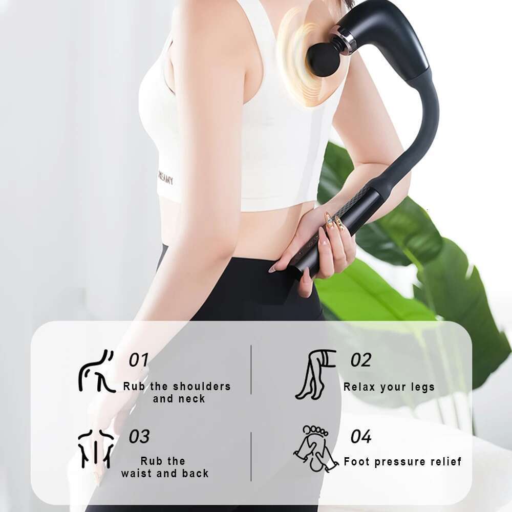 Fascia Gun with Extended Handle Elbow for Self-assist of the Upper Lower Back Muscle Relaxation and Massage Done