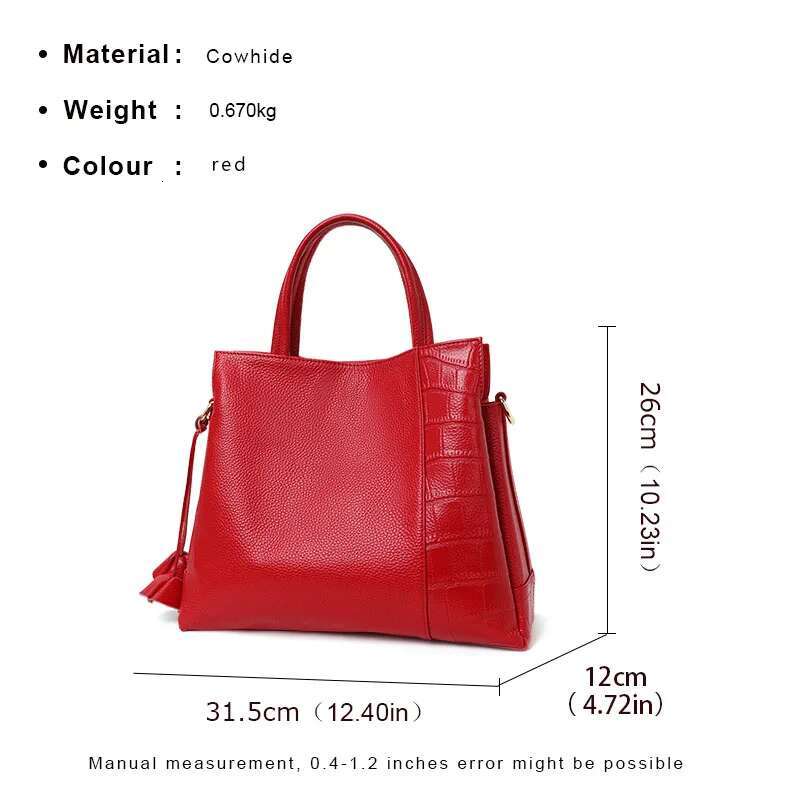 Aidrani The new European American crocodile patterned large capacity women's handbag made of soft cowhide and is a solid