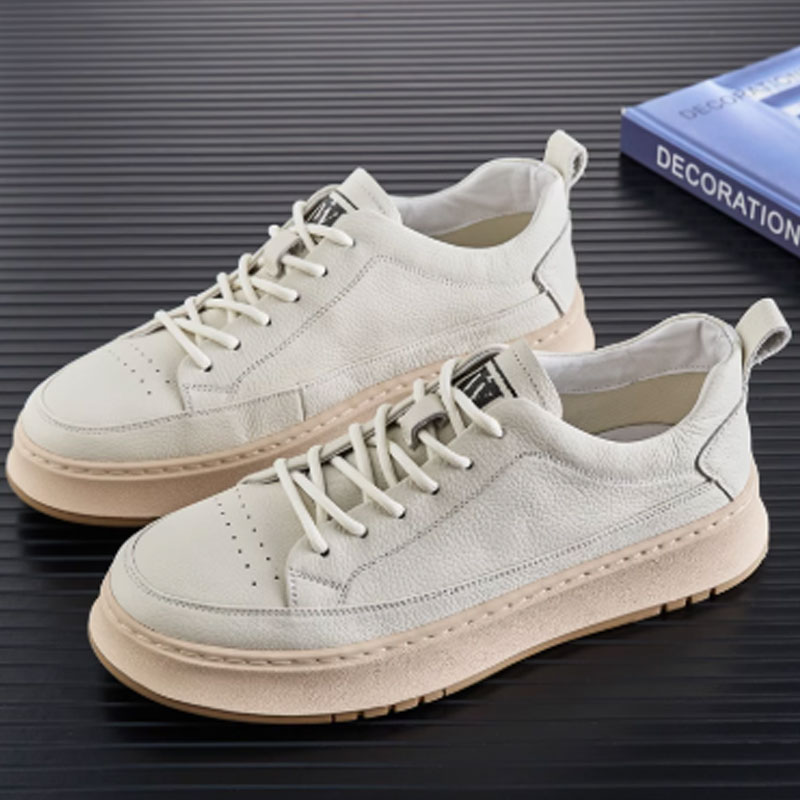 Head layer cowhide men's shoes spring 2025 new summer breathable leather white board shoes sports leisure small white shoes men
