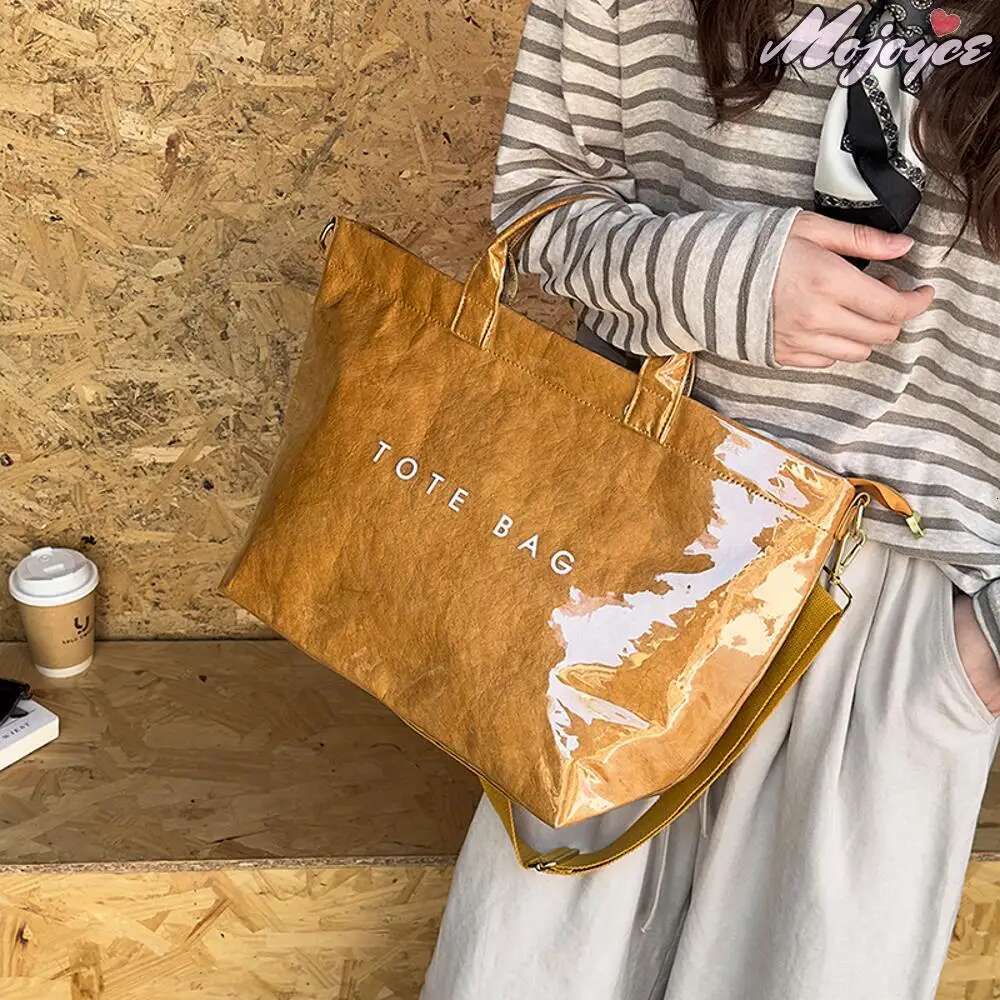 Women Top-Handle Bags Waterproof Tote PVC Kraft Handbag Large Capacity Casual Crossbody Bag Daily Work Shopping Travel Pack