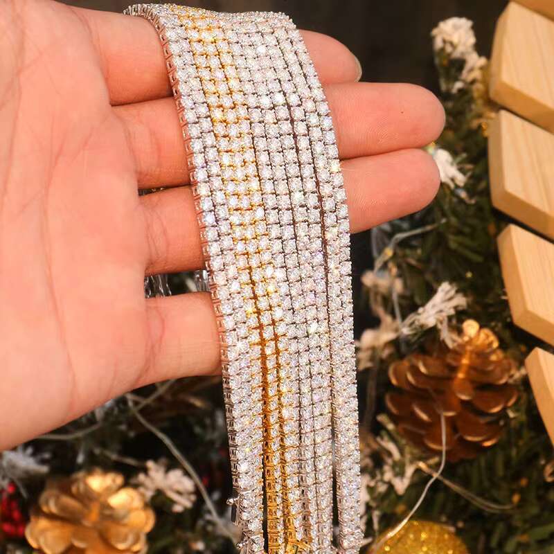 18k Gold Plated Moissanite Tennis Bracelet 2mm3mm4mm5mm Sterling Silver Women Fashion Tennis Bracelet Wholesale