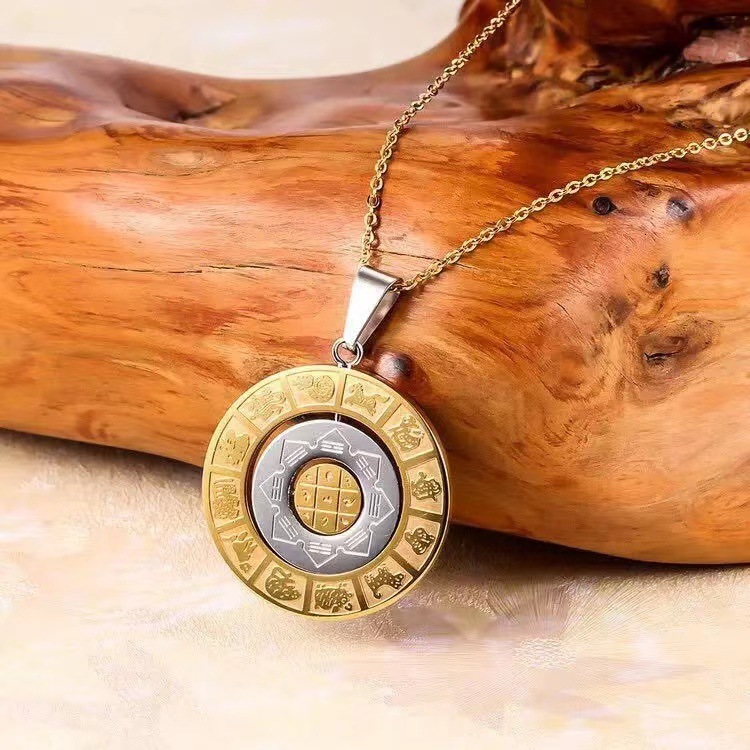 Hot selg Rotating Twee Zodiac Nine Palace Bagua Stainless Steel Buddha Pendant