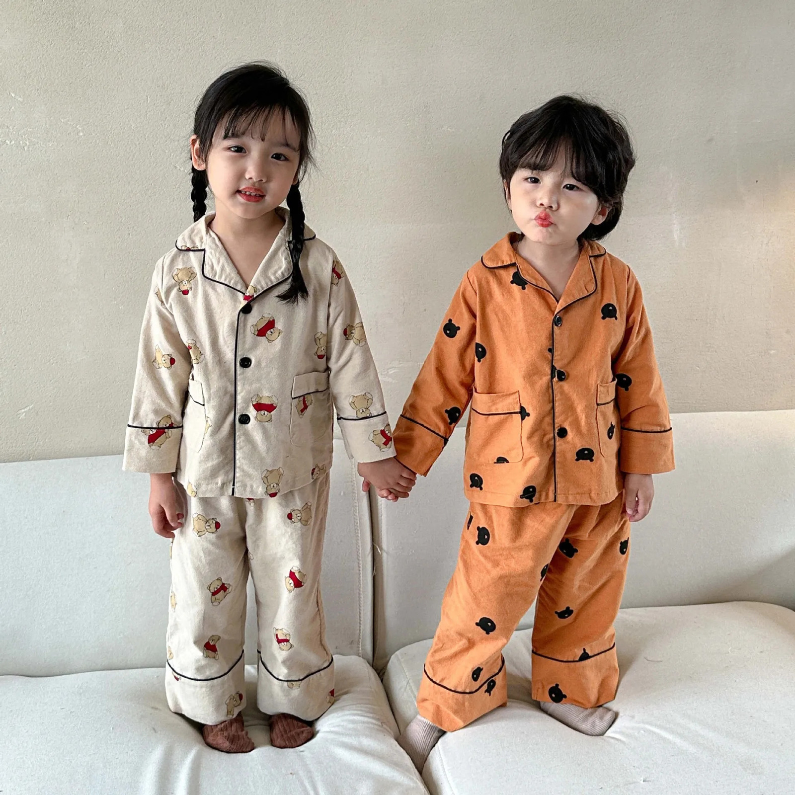 Cartoon Bear Kids Pajama Sets Childrens Clothing Cotton Pajama Set for Boys Girls Spring Autumn Home Clothing Two-piece Set 250407