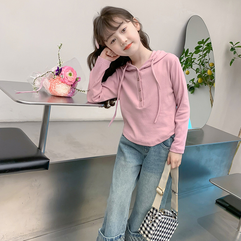 Ddmyshoesvip Children S For Spring Autumn Girls Autumn Clothing Hooded Top New Item Medium And Large Long Sleeved Base Shirt Children S T Shirt Women 