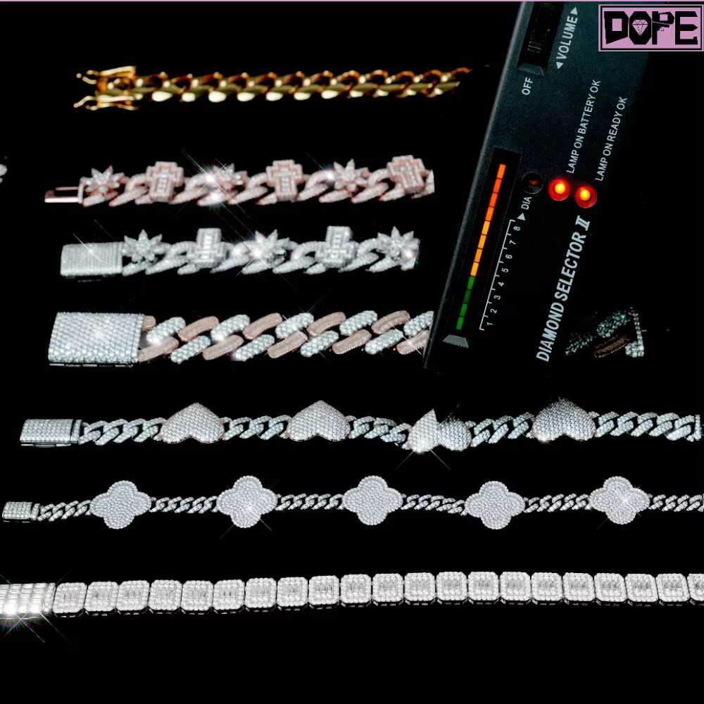 Custom HIgh Quality 2 Rows 13mm Moissanite Cuban Bracelet Men S925 D VVS Moissanite Cuban Link Bracelet