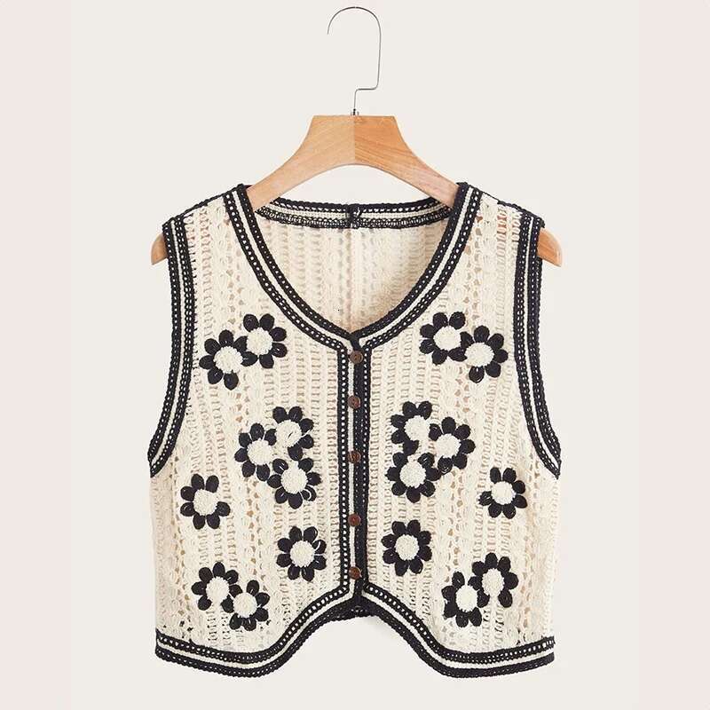 Ral Crochet Waistcoat For Women Sheer Button Front Sleeveless Open-Knit Top Teen-Girl Summer Boho Vacation Outfit