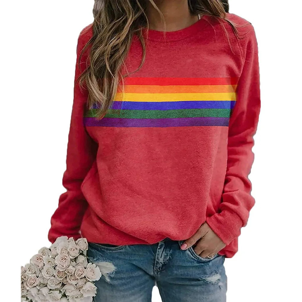 Womens Strapless Sportswear Fashion Trend Personalized Color Stripe 3D Printed Loose Casual Long Sleeve Tshirt 250331