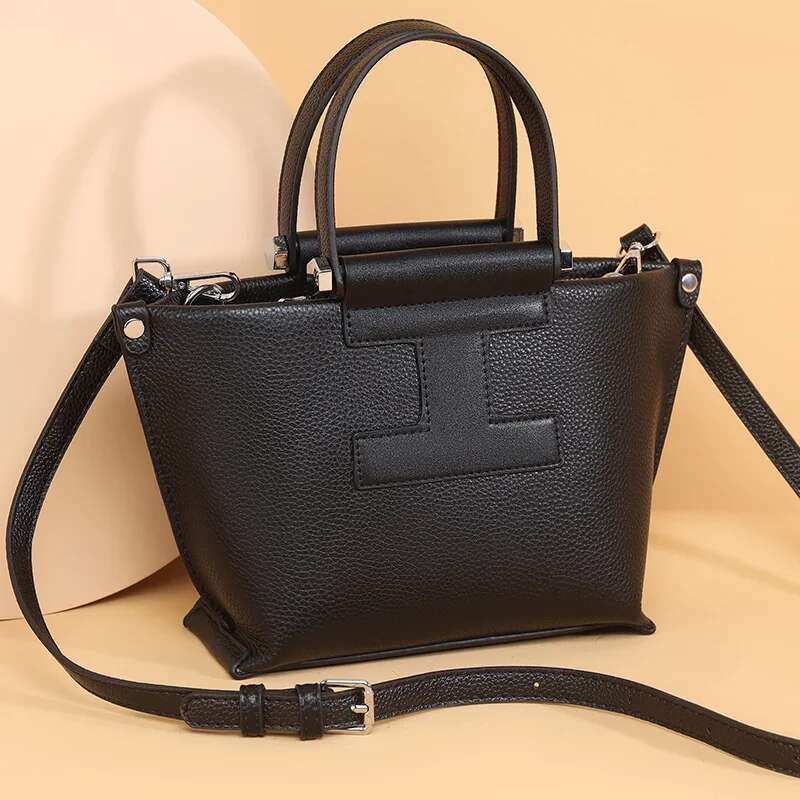 Cowhide Women Tote High Quality Solid Enuine Leather Women's Shoulder Crossbody Bag Fashion Female Handbag Sac A Main
