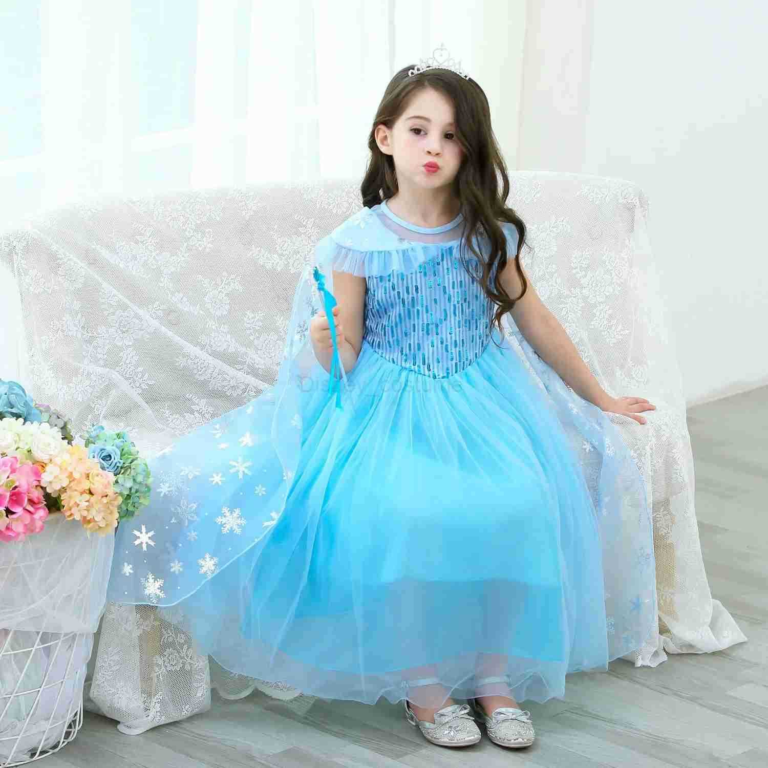 Disney Girl Elsa Dress Costume Childrens Role Play Princess Dress Snow Queen Vestido Childrens Birthday Party Sukienki X250408