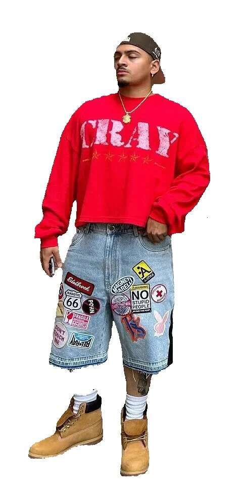 Y2K jeans, men's and women's hip-hop cartoon pattern street clothing, patchwork denim short, retro blue loose denim, Fierss casual shorts