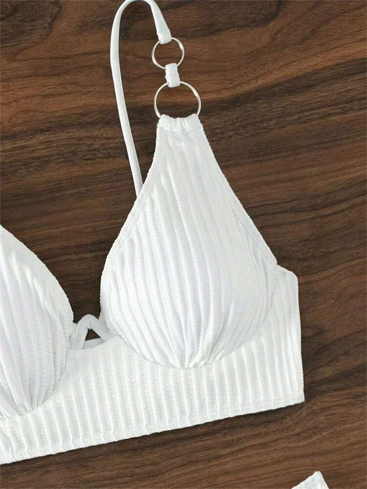 Dongdumaoyi White Underwire Swimsuit Sexy Brazilian Bikini Push Up Ring Linked Strap Swimwear Women Bathing Suit High Waist Beachwear