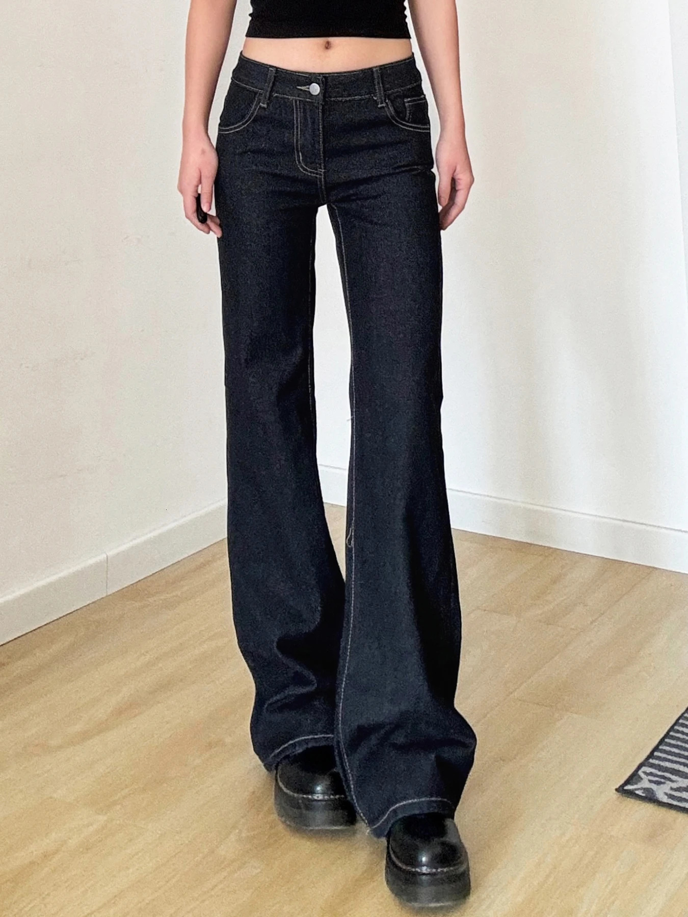 IAMSURE basic ultrathin ed straight jeans elegant Y2K casual solid low waisted pants for women fashionable streetwear 250407