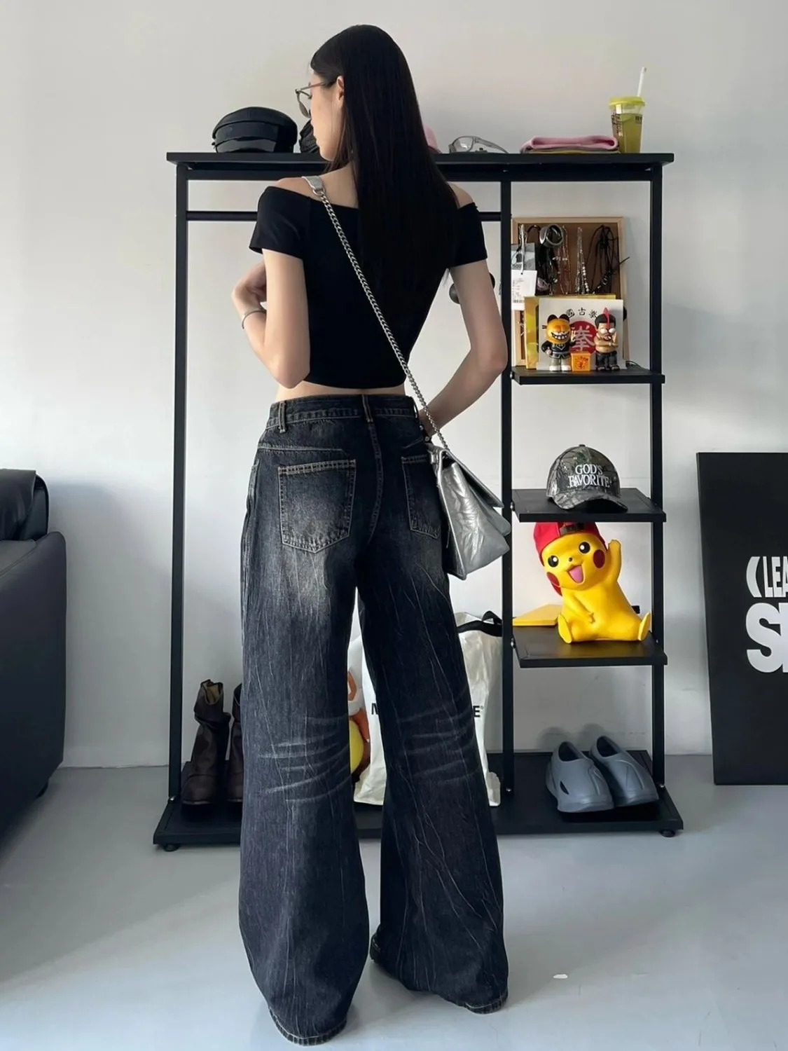 Home>Products>American Womens High Waist Wide Leg Jeans>Fashionable Loose Pocket Jeans>Y2K 2000s Trousers 250407