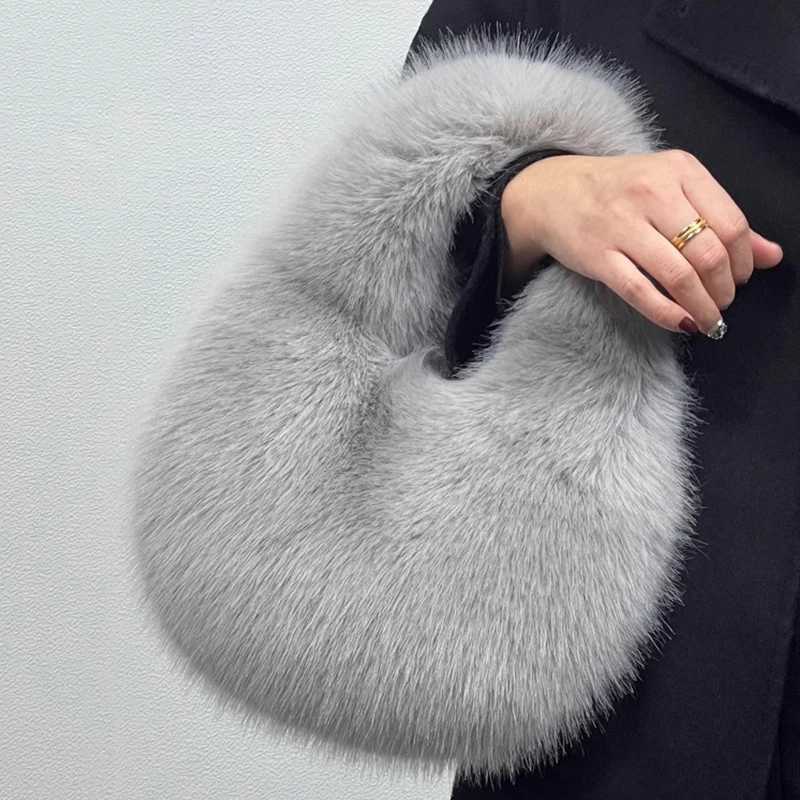 New Arrival Fashion soft plush half moon bag for women designer fluffy faux fur handbag for women luxury small handbag for women winter wallet T250407