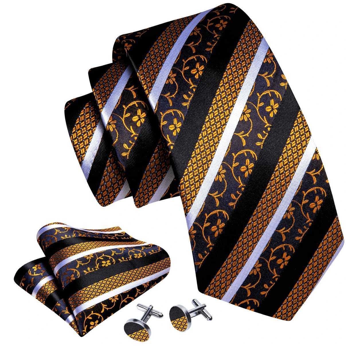Barry. Jacquard Striped Silk Mens Tie Pocket Sqaure Cufflinks Set Designer Necktie For M Wedding Business Party nts X250407