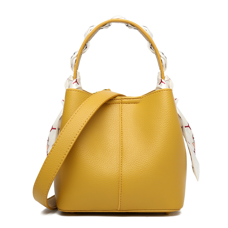 Silk Scarf Bucket Bag Women's Retro Fashion Mini Tote Senior Sense Shoulder Crossbody Bag