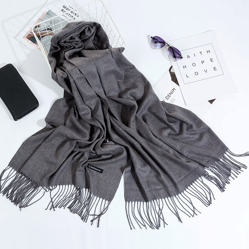 K338 Hot selling solid color imitation cashmere scarf autumn and winter warm new style tassel shawl gift bright red neck scarf manufacturers wholesale