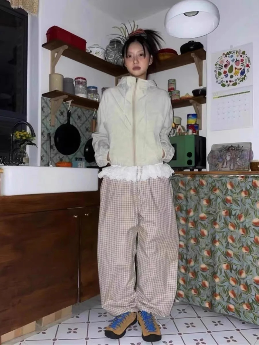Korean style cute dress plain weave lace casual pants Baggy fresh Harajuku straight pants Y2k wide leg pants 250402