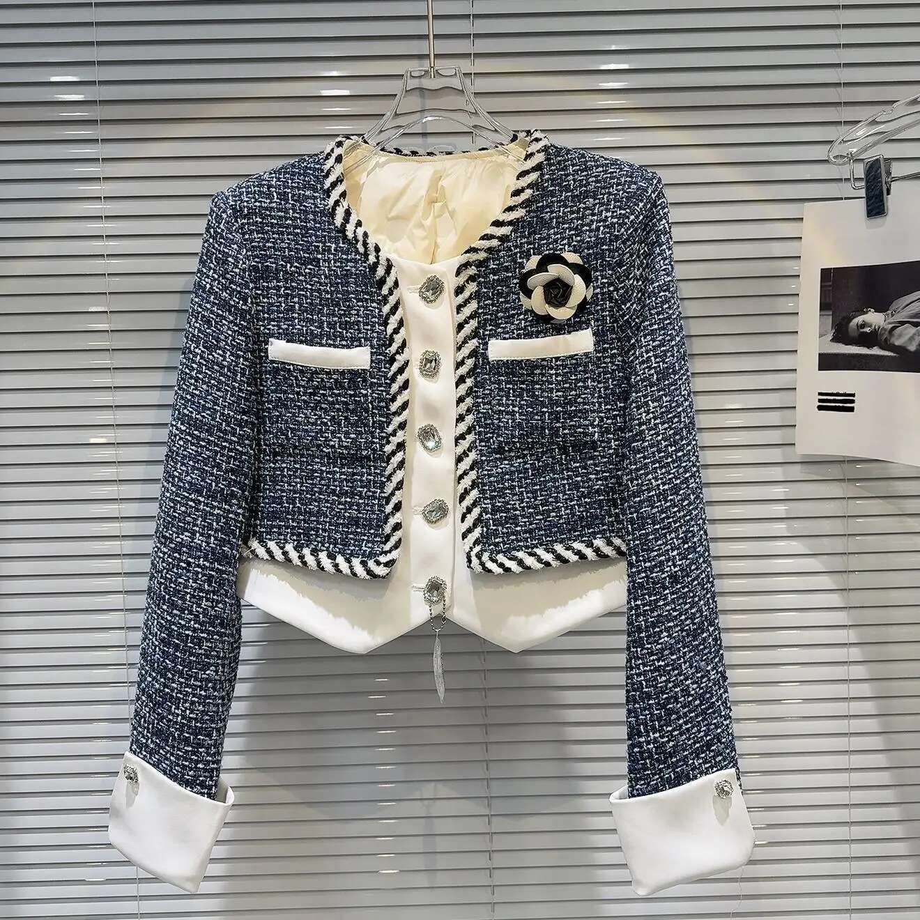 PREPOMP 2025 Winter New Arrival ral Applique Pin Tweed Patchwork White Duck Down er Coat Women Short Jacket GS652