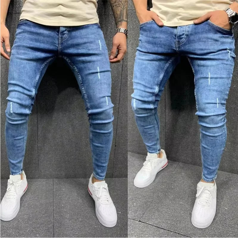 Mens jeans casual leggings stretch denim mens slim straight pants fashionable solid pencil clothing 250408
