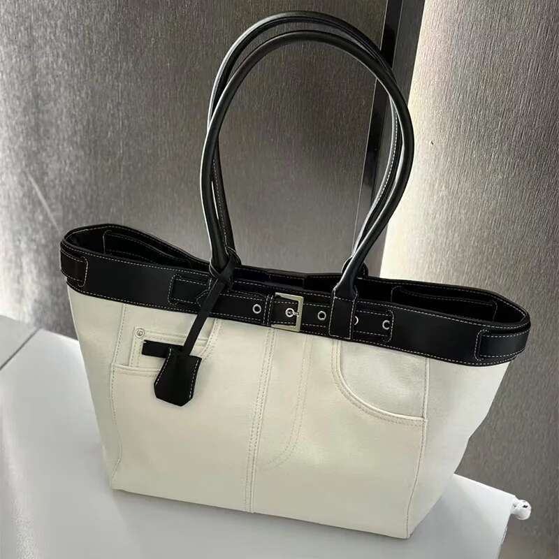 Large Capacity Fashion French tote Belt Buckle Sewing Versatile Handbag Women's Commuter Work Shopping Bag
