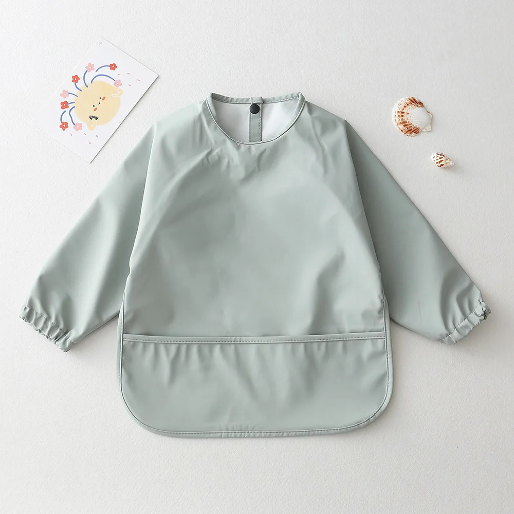 Solid Color Baby Feeding Bibs With Long Sleeves Infant Boys Girls Bib Aprons Easy Clean Children Waterproof Art Smocks 250408