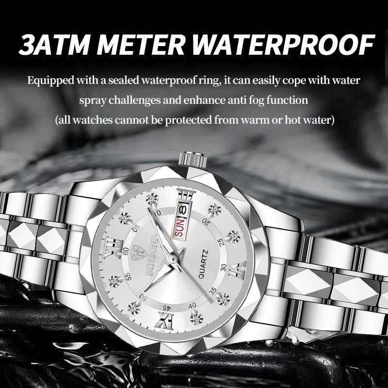 BINBOND 2025 Womens Waterproof Stainless Steel Quartz Watch 2024 Top Luxury Night Glow Date Week Womens WatchT250408
