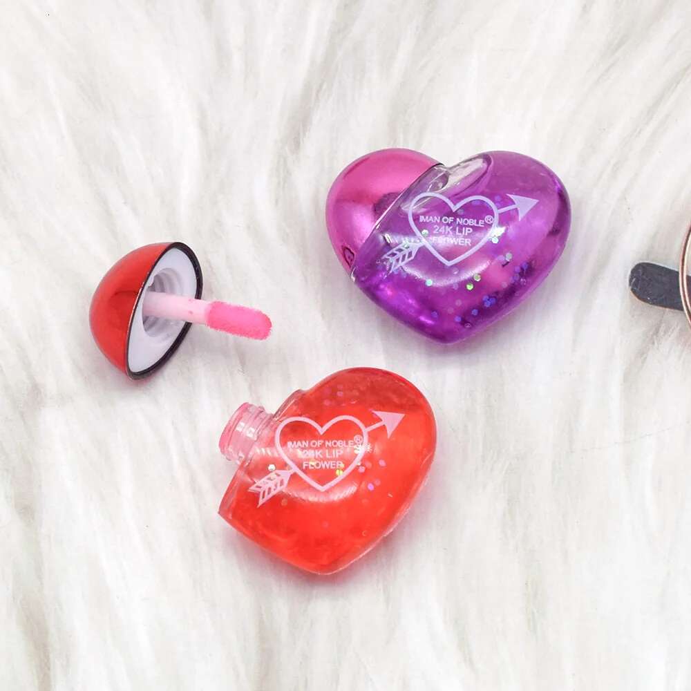 Wholesale 24Pcs Sequin Lip Gloss Cute Heartshaped Colorchanged Girls Woman Kawaii Natural Moisturizing Lips Makeup Bulk