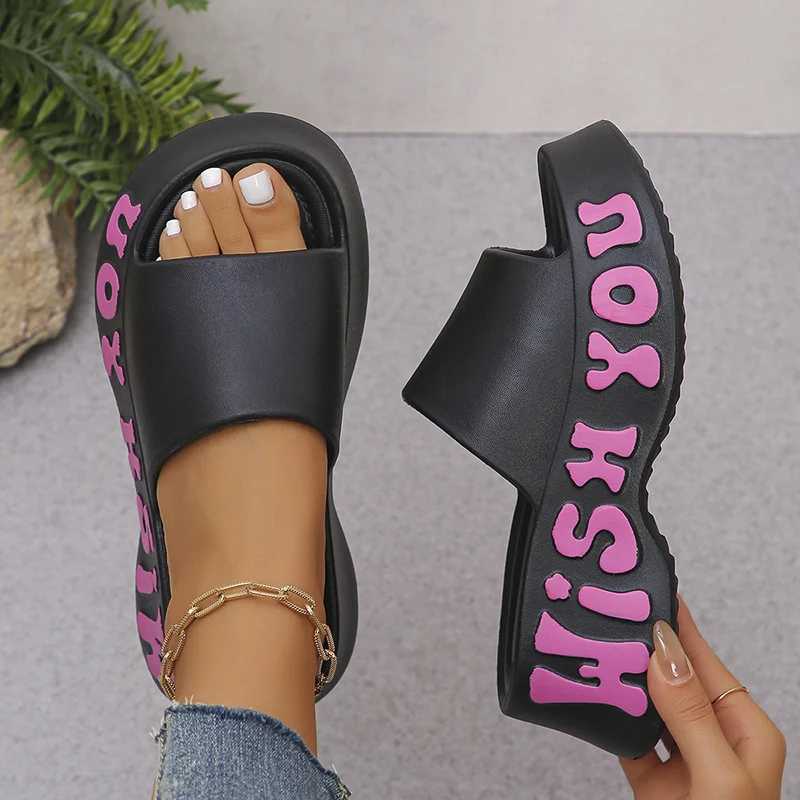 Fi letter printing platform slider womens EVA soft thick sole wedge sandals womens summer N slider outdoor beach sliderXJ250407