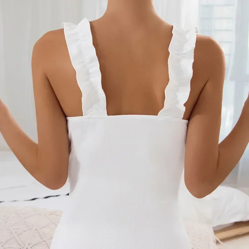 Summer Solid White Pregnant Womens Swimsuit Ruffles Strap Maternity One Piece Swimwear Bathing Suit Premama Monokini Bikini 250407