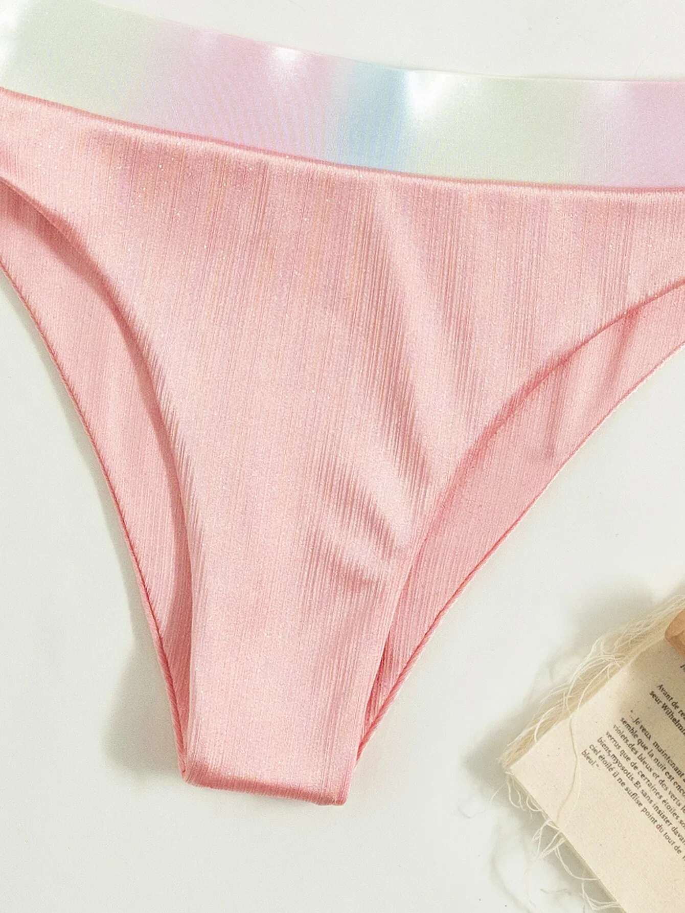 Dongdumaoyi Shiny Pink Contrast Bikini Set Women Halter Push Up Patchwork High Waist Swimsuit Designer Bathing Suit Two Piece Swimwear