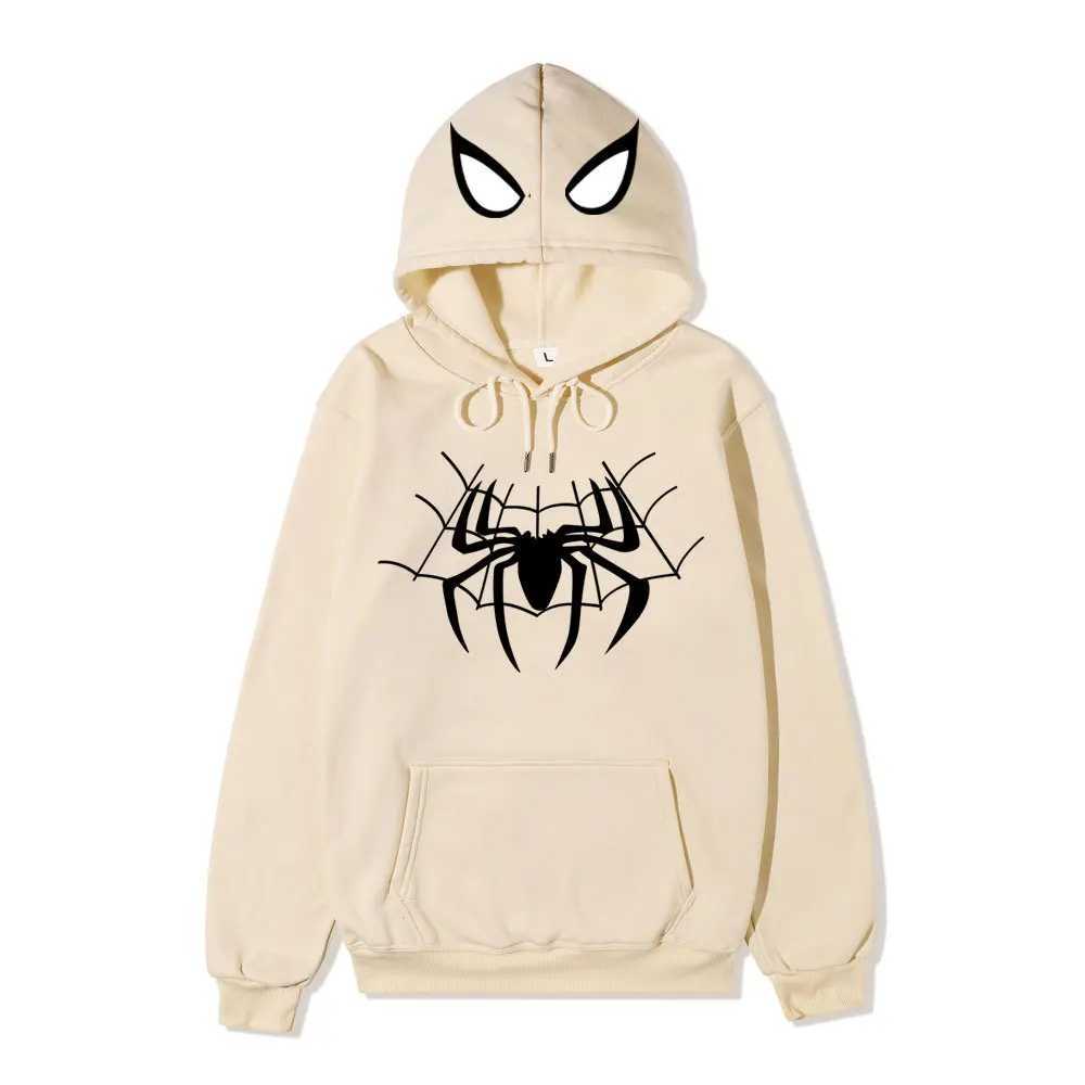 European and American dark sportswear mens and womens hoodies Gothic couple Harajuku spider print casual top Y2K W250408