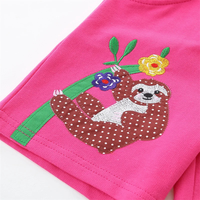 Jumping Meters 2-7T Summer Shorts For Boys Girls Pockets Sloth Applique Baby Drawstring Toddler Short Pants Fashion Kids Clothes 250408