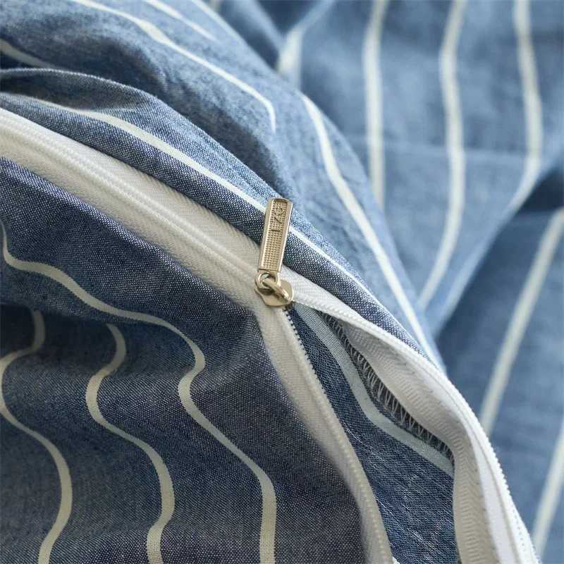 Luxury 100% pure cotton striped 3-piece down duvet cover set (1-piece set+2-piece set) yarn dyed soft bedding multiple sizes X250408