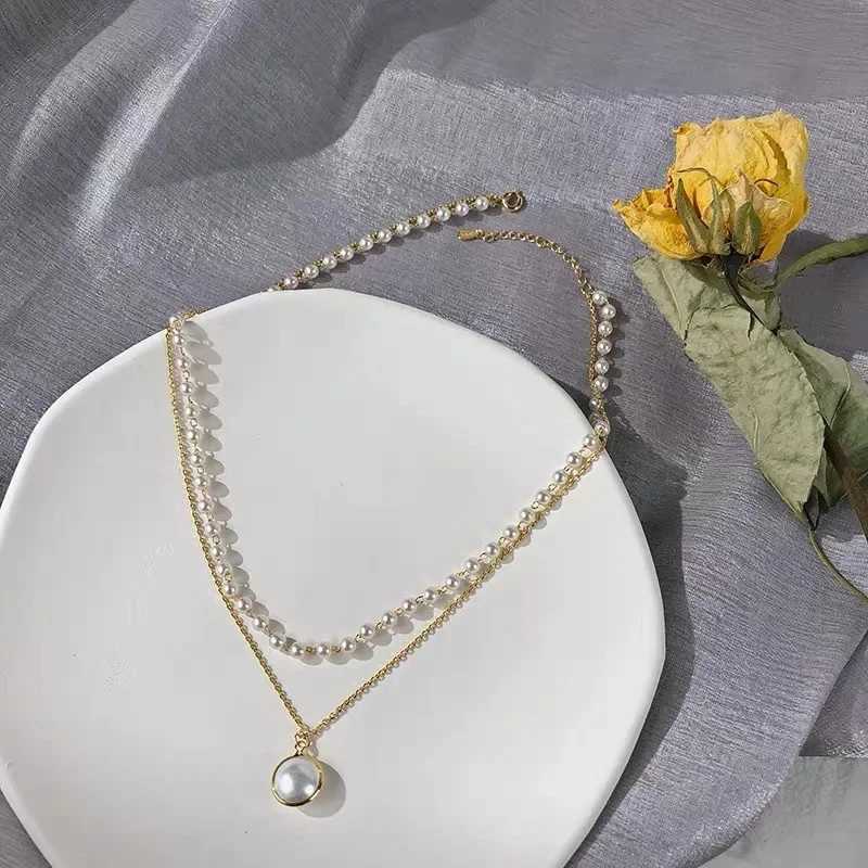 Beads Womens Neck Chain Kpop Pearl Choker Necklace Gold Color Goth Chocker Jewelry Pendant Necklaces 2024 Collar for GirlC250407