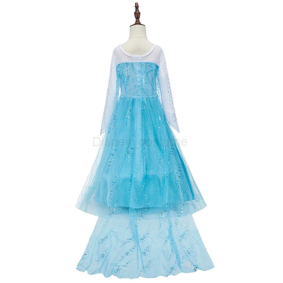 Disney Elsa costume girls long sleeved blue chiffon princess dress childrens Halloween carnival party costume childrens role-playing Pageant dress X25