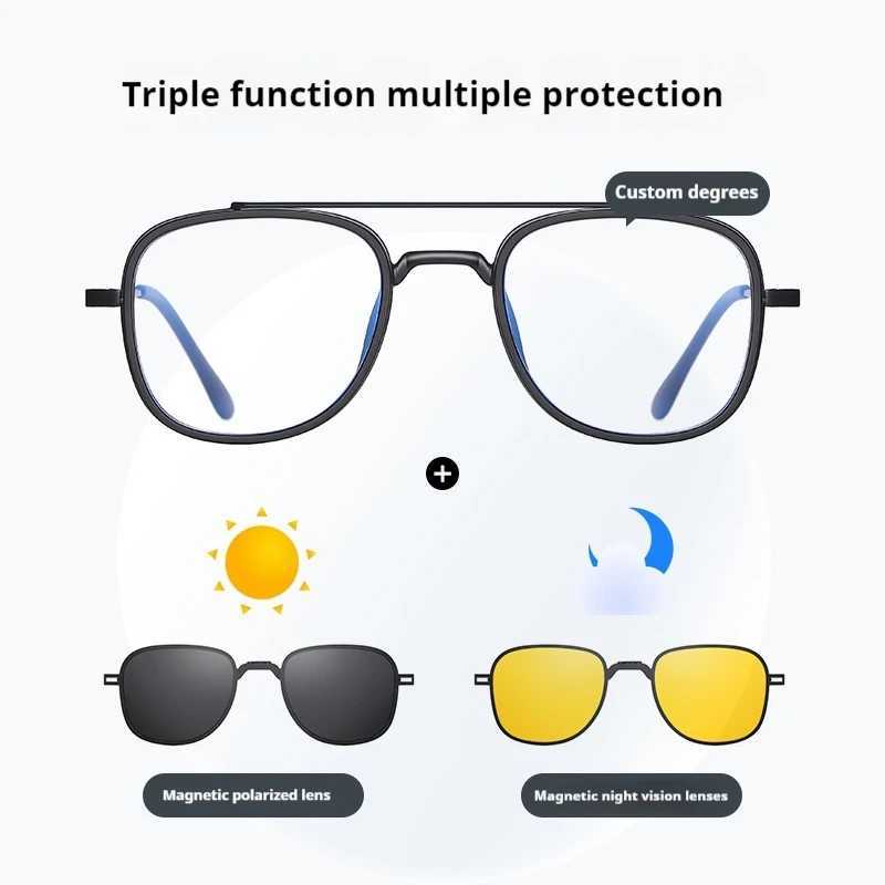 COHK Metal 3-in-1 new folding magnet clip on eyeglass frame trend polarized sunglasses mens optical computer glasses UV400 W250408
