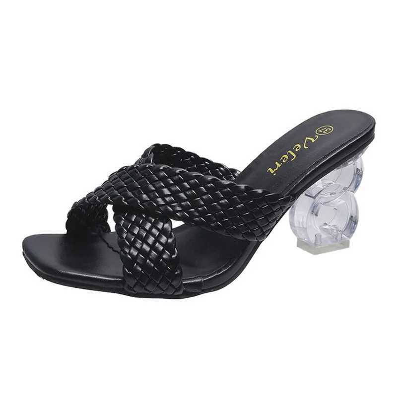 Summer womens sandals cross womens slippers sexy crystal high heels pump open toe sandals de Mujer Plus size 42 43 WSH4403XJ250407