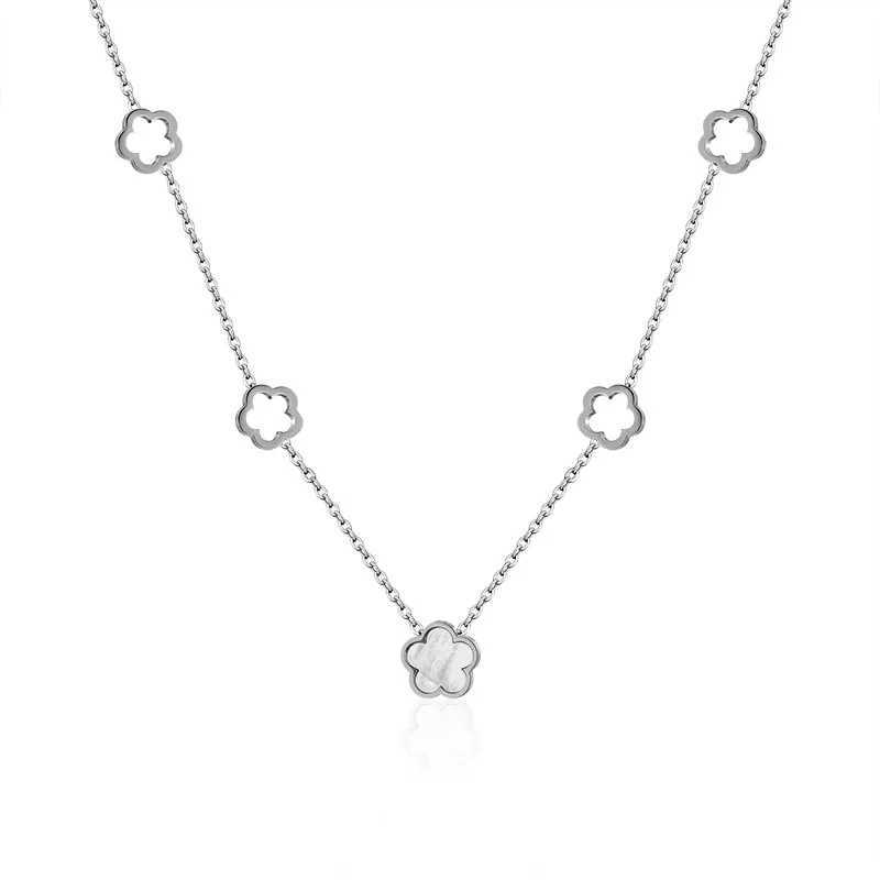 PAXA Fashion Elegant White Shell Flower Charm Pendant Necklace for Women Stainless Steel Necklace for Women Wedding Party Jewelry Y250408