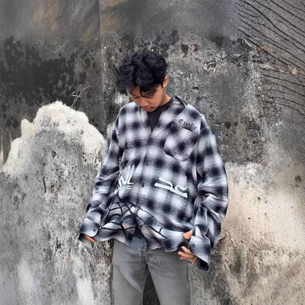 Spring summer American street trend checkered men's and women's loose casual tops