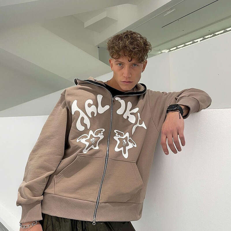 Classic vintage letter print trendy brand loose versatile men's and women's cardigans hooded sweatshirts gift for boys