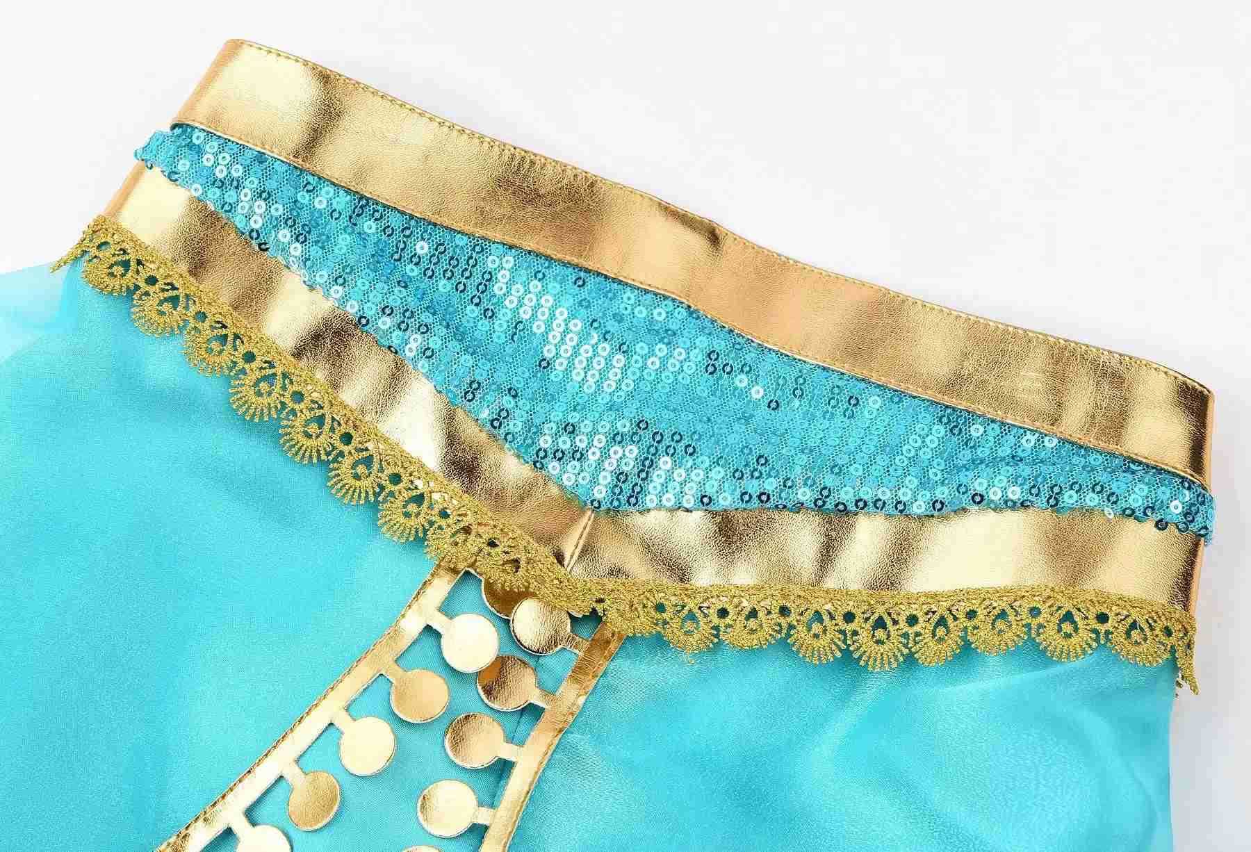 Disney Baby Girls Cosplay Jasmine Costume Aladdin Princess Dress Kids Magic Lamp Fancy Birthday Party Dresses Jasmine Clothes X2504081