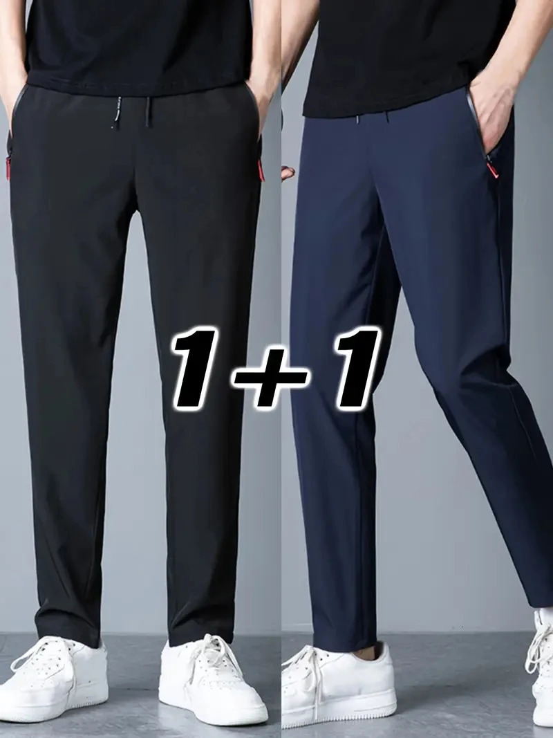 2 pieces of mens casual pants with elastic waistband and Korean classic blue black gray brand Trouser Plus size 250403