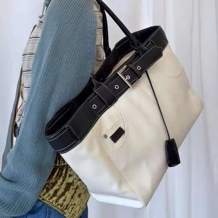 Large Capacity Fashion French tote Belt Buckle Sewing Versatile Handbag Women's Commuter Work Shopping Bag
