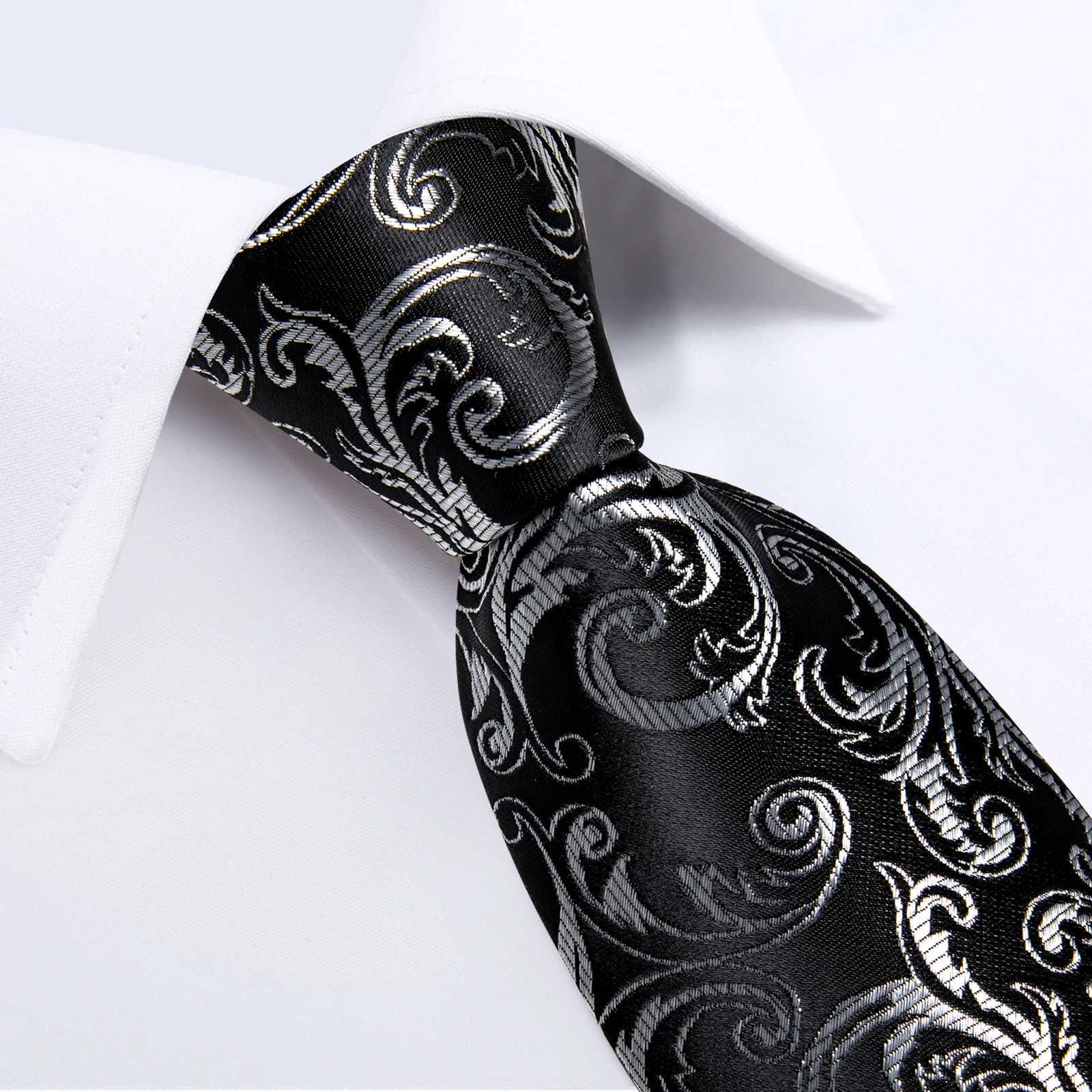 Mens Black Ties Handkerchief Cufflinks Business Formal Floral Striped Solid 8cm Necktie Gift for Husband Wedding Accessories X250407