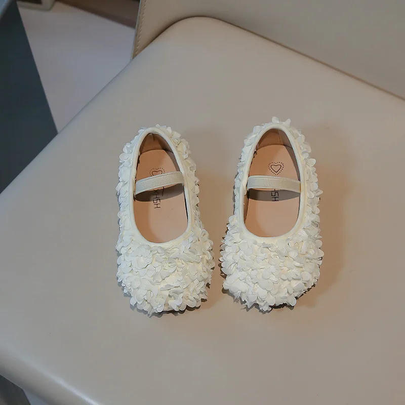 Girls princess shoe flower elegant spring light childrens flat shoes elastic band wedding cover black beige childrens shoes 250408